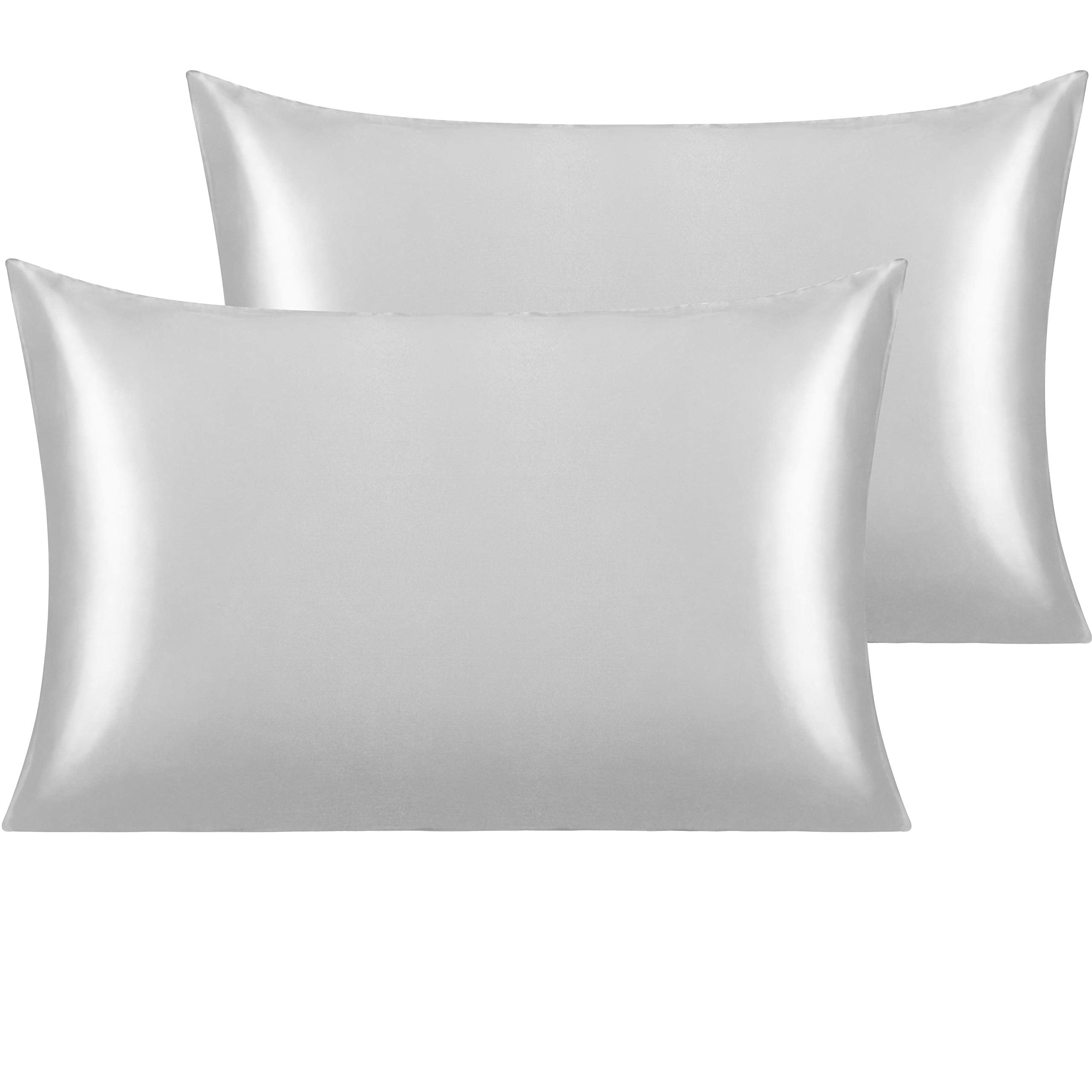 Ntbay 2 Pack Satin Queen Pillowcases For Hair And Skin, Luxurious And Silky Pillow Cases With Envelope Closure, 20X30 Inches, Silver Grey